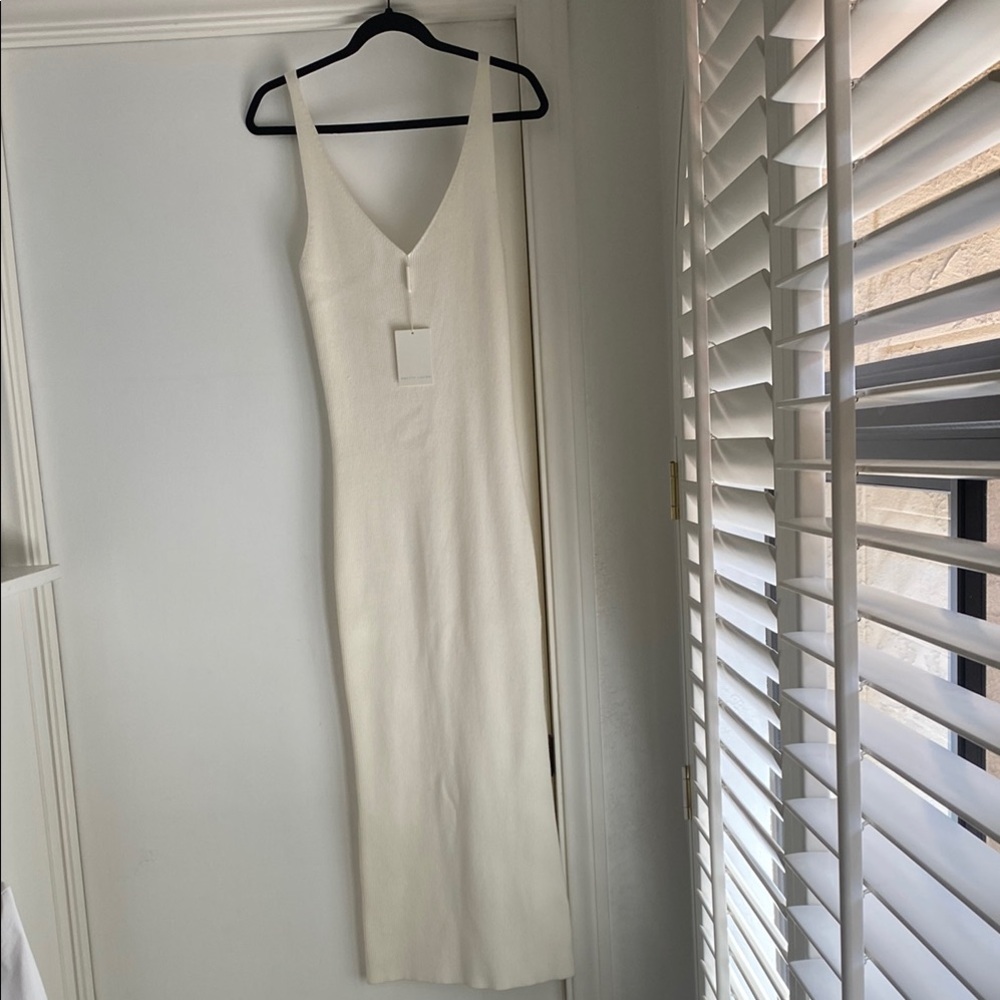 Cream Ribbed Sleeveless Sheath Midi/Maxi Dress
